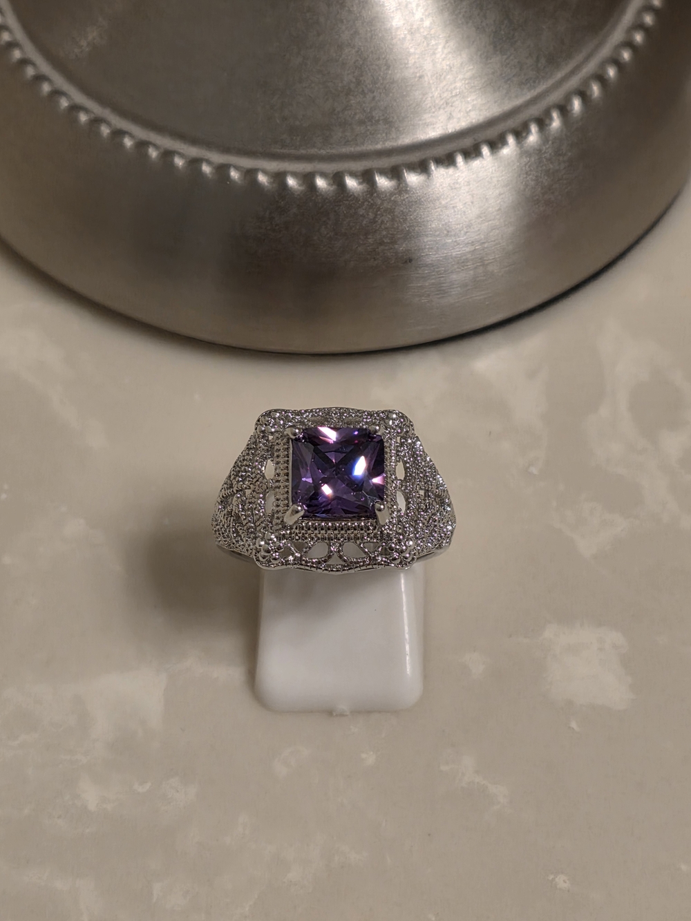 925 Silver CZ and Amethyst Ring Size 9